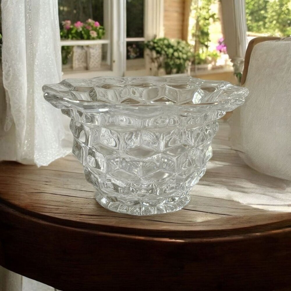 Vintage Fostoria Cubist Depression Glass, Honeycomb Design, Small, Clear 3" x 6"